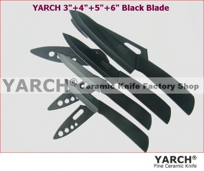 YARCH 4pcs set,3"/4"/5"/6" Black Blade Ceramic Knife set +Scabbard with retail box,CE FDA certified