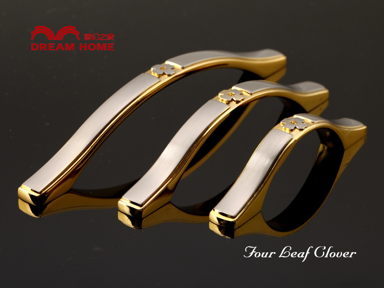 5011-128 128mm hole distance double-color gold antiqued alloy handles with four-leaf clover pattern for drawer/wardrobe