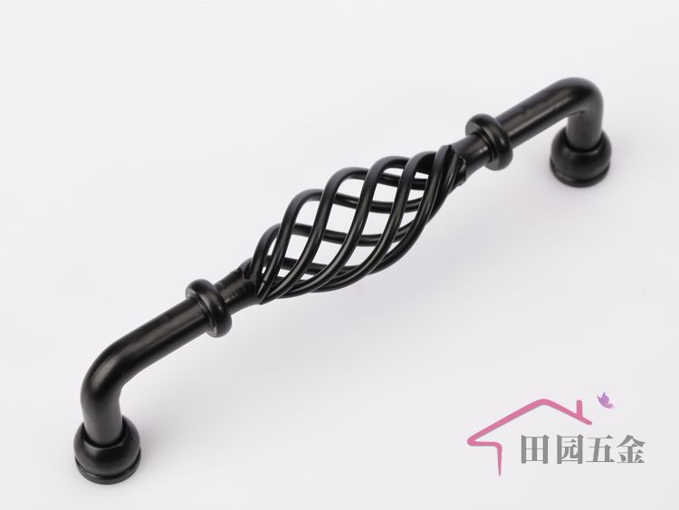 MUA-128 128mm hole distance long banded bird-cage shaped black antiqued alloy handle with foundation for drawer/cupboard/cabinet