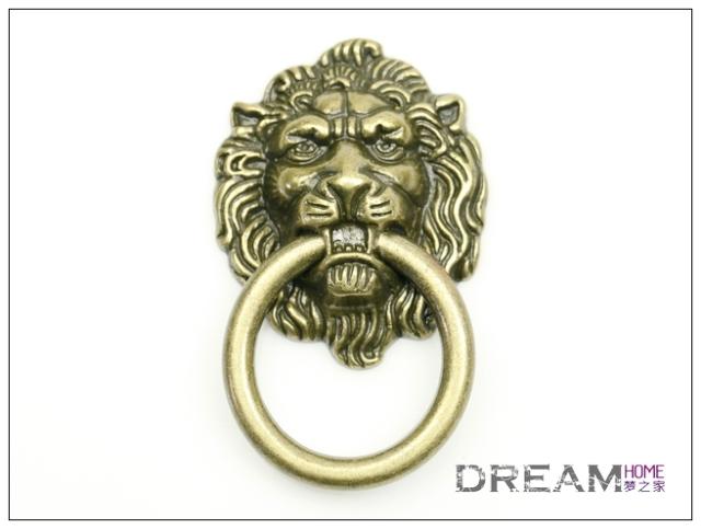 single hole lionhead-shaped dark bronzed and antiqued alloy knobs with ring for drawer/wardrobe/cupboard/cabinet