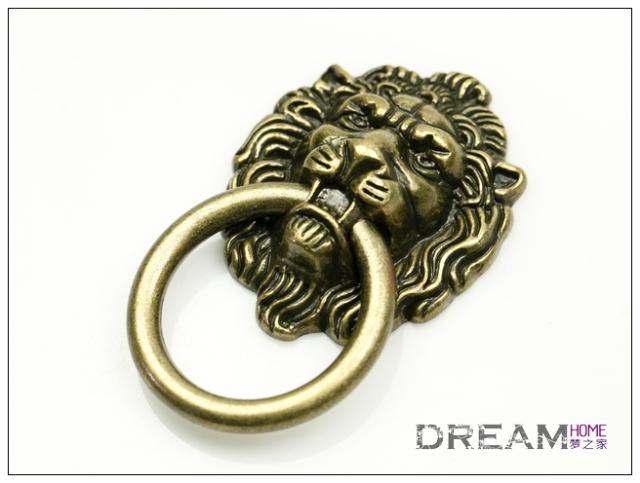 single hole lionhead-shaped dark bronzed and antiqued alloy knobs with ring for drawer/wardrobe/cupboard/cabinet