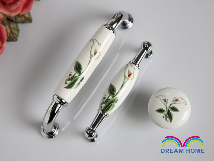 128mm hole distance long and bend ceramic handle with calla for drawer/wardrobe/cupboard/cabinet/furniture