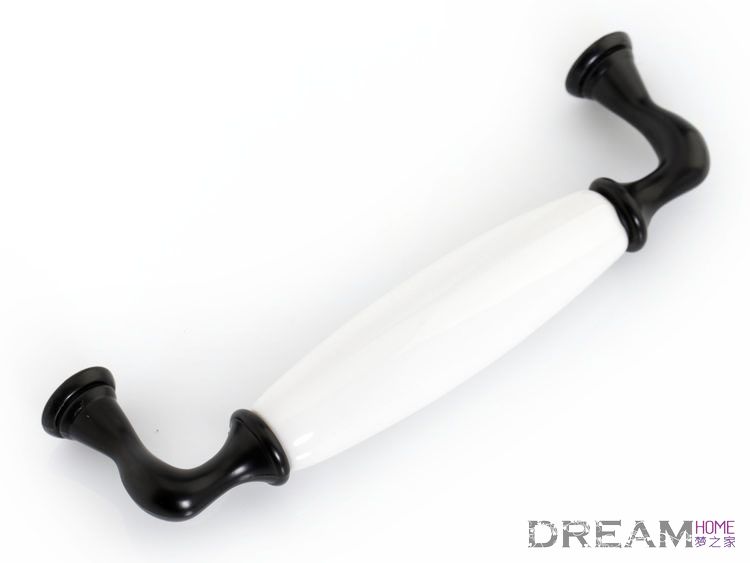 128mm long and bend black and white full ceramic handle for drawer/wardrobe/cupboard