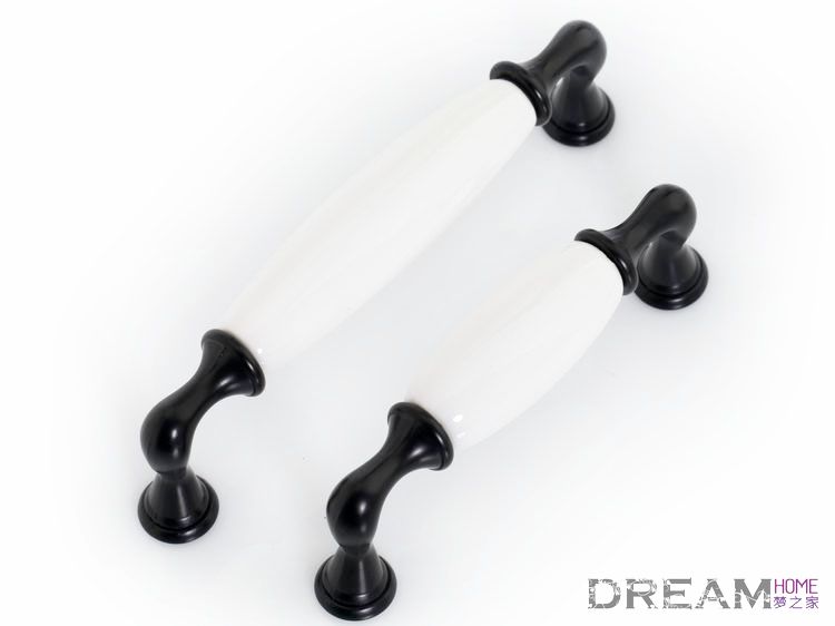 128mm long and bend black and white full ceramic handle for drawer/wardrobe/cupboard