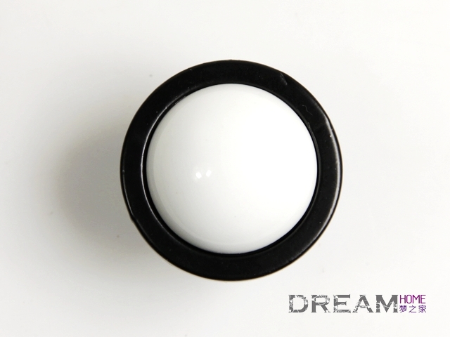 38mm diameter large round pure white ceramic knob with black circle for drawer/cabinet