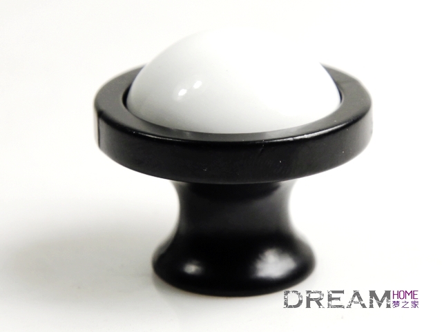38mm diameter large round pure white ceramic knob with black circle for drawer/cabinet