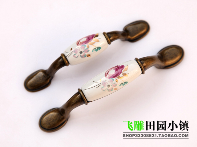 AA09AB 96mm large long and flat bonze-colored tulip ceramic handle for drawer/wardrobe/cupboard