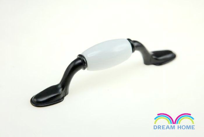 AB00B 76mm hole distance long and flat black and white ceramic handle for drawer/wardrobe/cupboard/cabinet