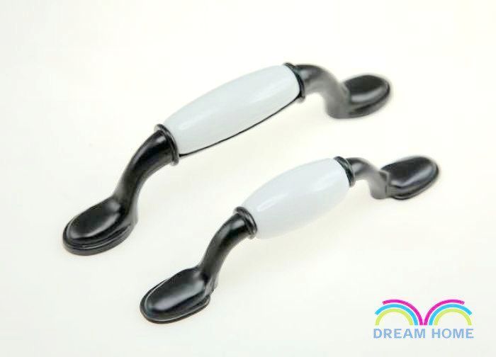 AB00B 76mm hole distance long and flat black and white ceramic handle for drawer/wardrobe/cupboard/cabinet