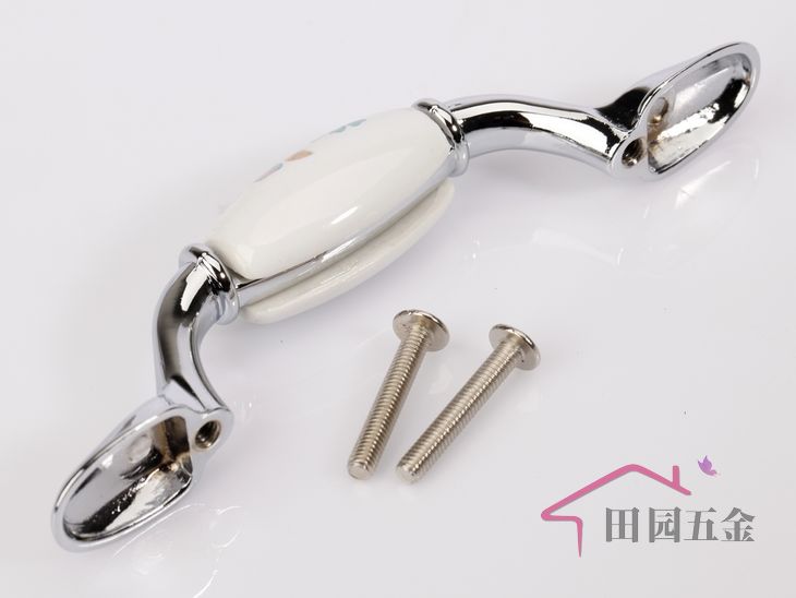 AB09PC 76mm long and flat brilliant silvery tulip ceramic handle for drawer/wardrobe/cupboard