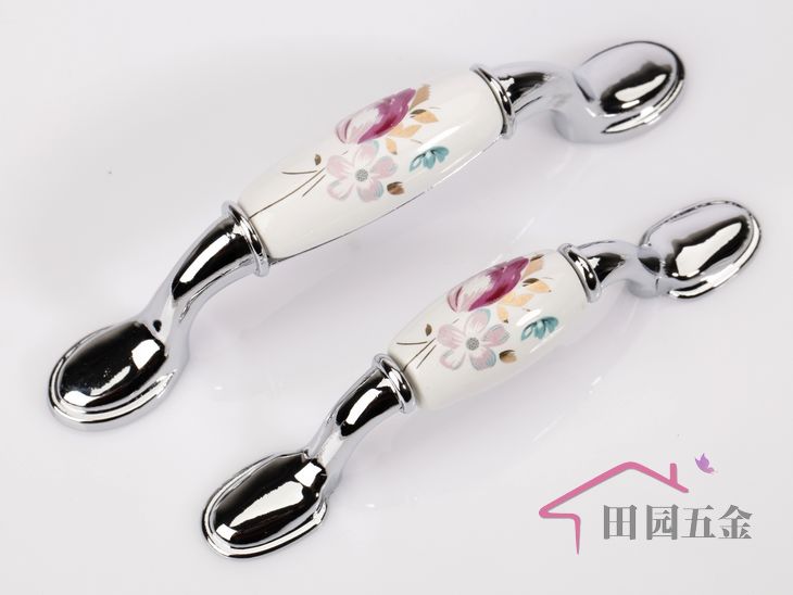 AB09PC 76mm long and flat brilliant silvery tulip ceramic handle for drawer/wardrobe/cupboard