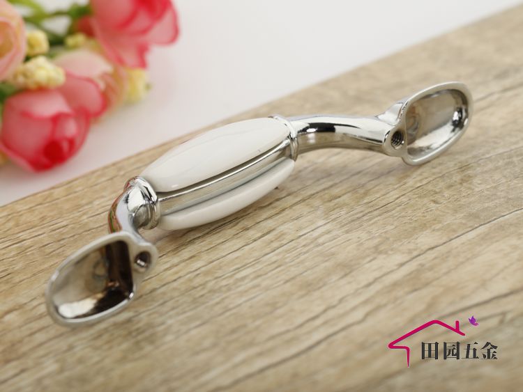 AB99PC 76mm long and flat silver flower ceramic knob for wardrobe/cupboard/television cabinet/shoe cabinet/drawer