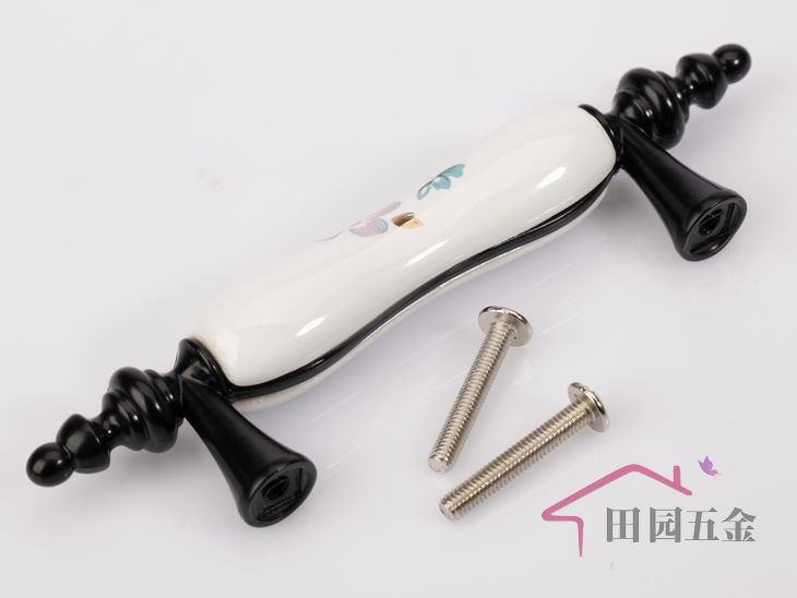AD09BK 76mm hole distance long banded black ceramic handle with tulip for wardrobe/cupboard/cabinet