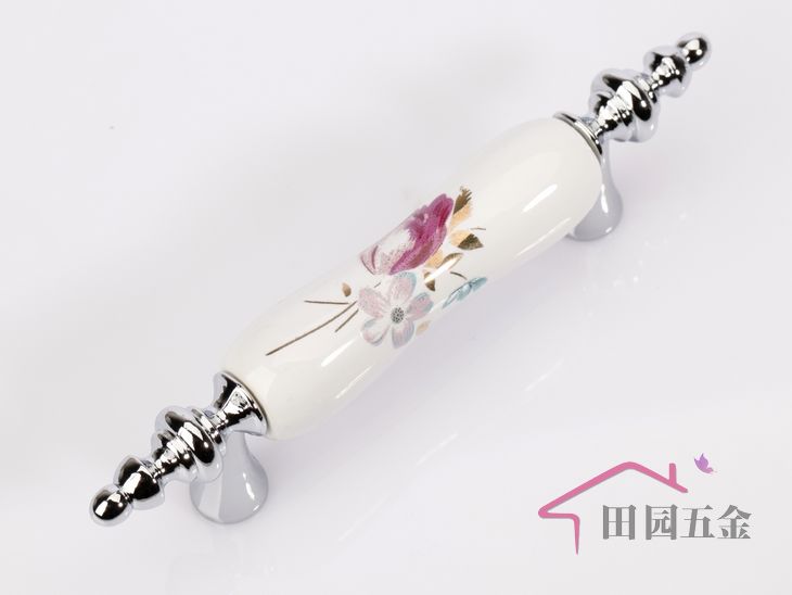 AD09PC 76mm long banded brilliant silvery tulip ceramic handle for drawer/wardrobe/cupboard