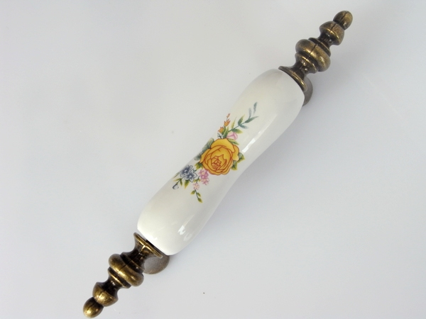 AD42AB 76mm hole distance long banded bronze antiqued ceramic handle with yellow rose for drawer/wardrobe