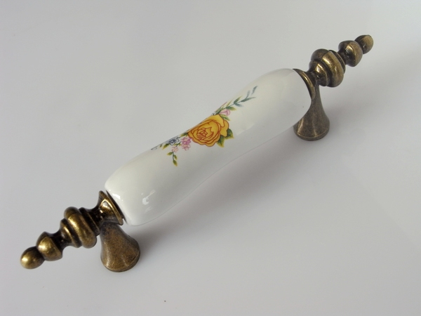 AD42AB 76mm hole distance long banded bronze antiqued ceramic handle with yellow rose for drawer/wardrobe