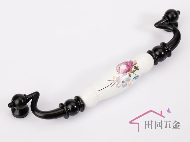 AE09BK ceramic black haul handles with tulip pattern for drawer/wardrobe/cupboard