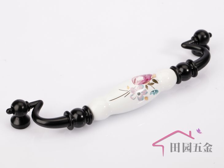 AE09BK ceramic black haul handles with tulip pattern for drawer/wardrobe/cupboard