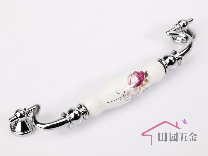 AE09PC 150mm bright silvery tulip long hanging and transverse mounting ceramic handle for drawer/wardrobe/cupboard