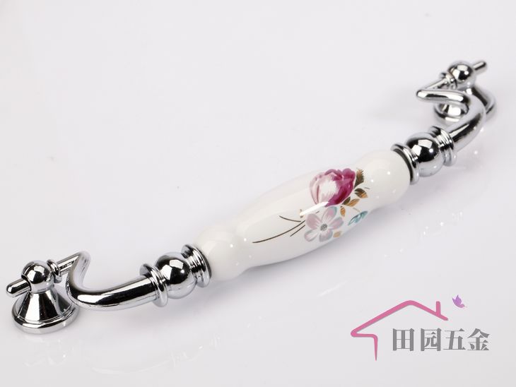 AE09PC 150mm bright silvery tulip long hanging and transverse mounting ceramic handle for drawer/wardrobe/cupboard