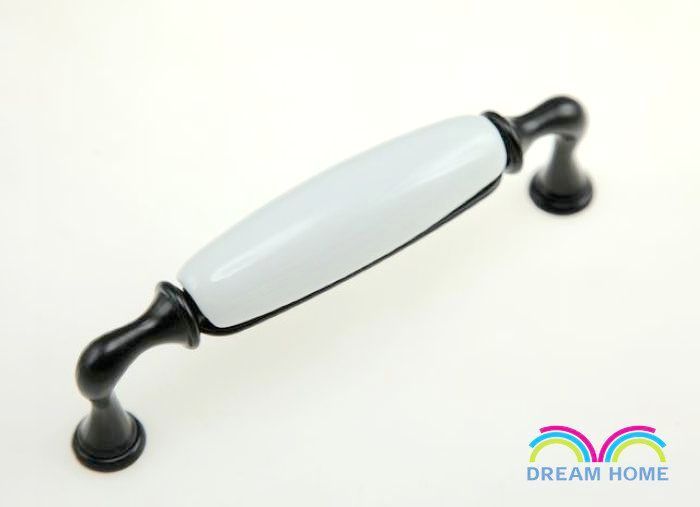 AG00B 128mm hole distance long and bend black and white ceramic handle for drawer/wardrobe/cupboard/cabinet
