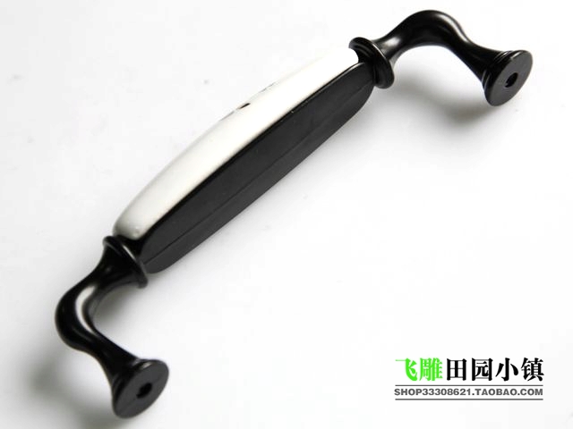 AG09BK 128mm hole distance long and bend black and white ceramic handles with tulip for wardrobe/cupboard