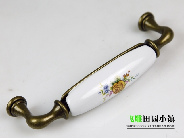 AG09BK 128mm hole distance long and bend black and white ceramic handles with tulip for wardrobe/cupboard