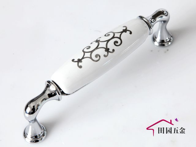 AG99PC 128mm grand long and bend silver flower ceramic handles for cabinet door