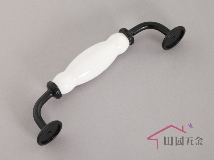 AI00B 128mm hole distance bridge-shaped black and white ceramic handle for drawer/wardrobe/cupboard/cabinet