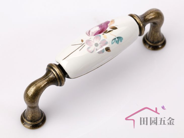 AJ09AB 96mm hole distance long and bend bronzed ceramic handle with tulip for drawer/wardrobe/cabinet