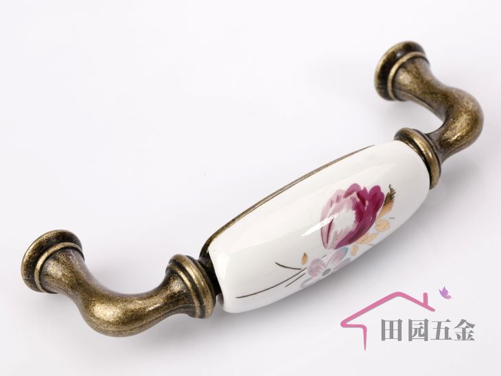 AJ09AB 96mm hole distance long and bend bronzed ceramic handle with tulip for drawer/wardrobe/cabinet