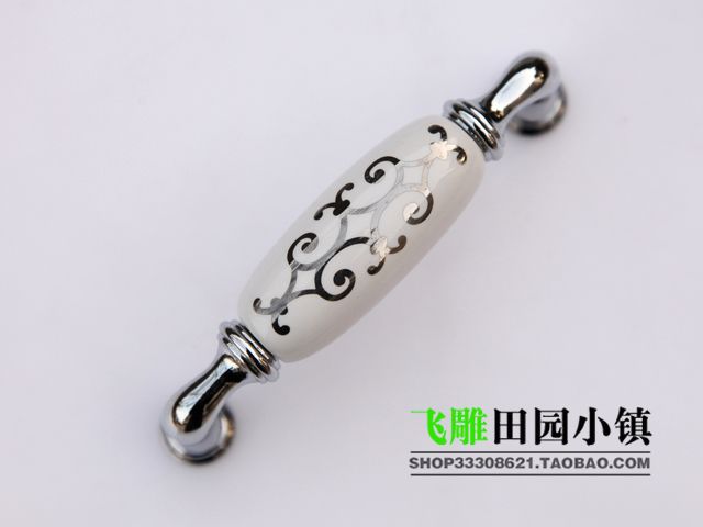 AJ99PC 96mm brief long and bend silver flower ceramic handles for cabinet door
