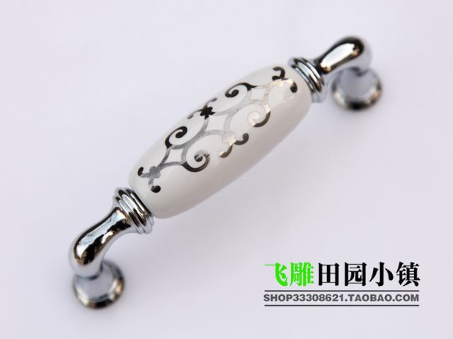 AJ99PC 96mm brief long and bend silver flower ceramic handles for cabinet door