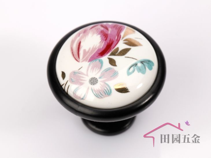 AY09BK 30mm diameter small round black ceramic knob with tulip for drawer/wardrobe/cupboard