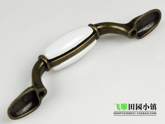 B42AB 76mm hole distance long and flat bronze antiqued ceramic handle with yellow rose pattern for drawer/wardrobe