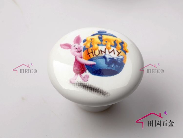C051W92 single hole large round cartoon ceramic handle with little tiger pattern for drawer/wardrobe/cabinet