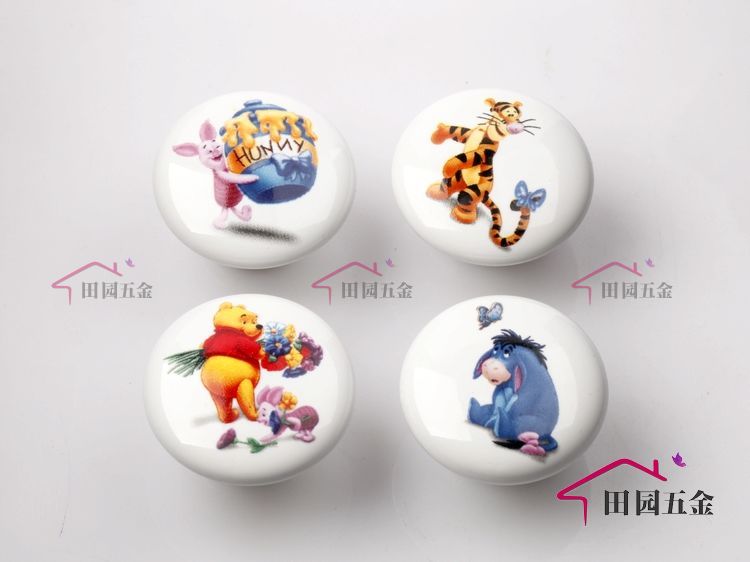 C051W92 single hole large round cartoon ceramic handle with little tiger pattern for drawer/wardrobe/cabinet
