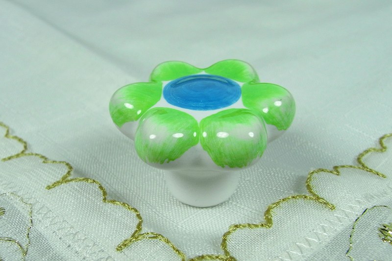 C090GB single hole green hand-painted sunflower-shape ceramic knob for wardrobe/cupboard/shoe cabinet/drawer