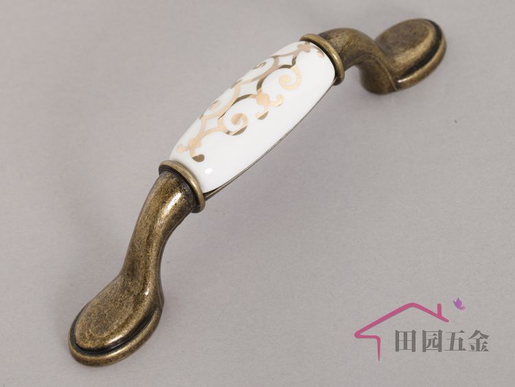 MAA88AB 96mm grand large long and flat bronze-colored golden flower ceramic handle for cabinet door