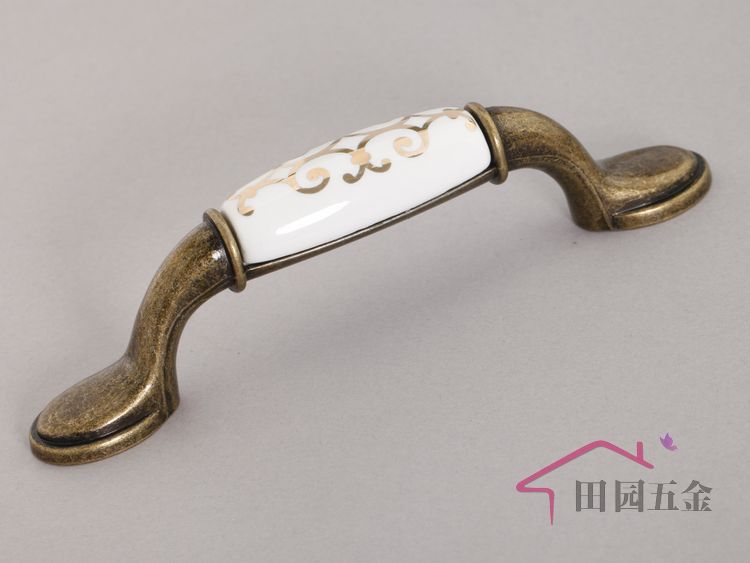 MAA88AB 96mm grand large long and flat bronze-colored golden flower ceramic handle for cabinet door