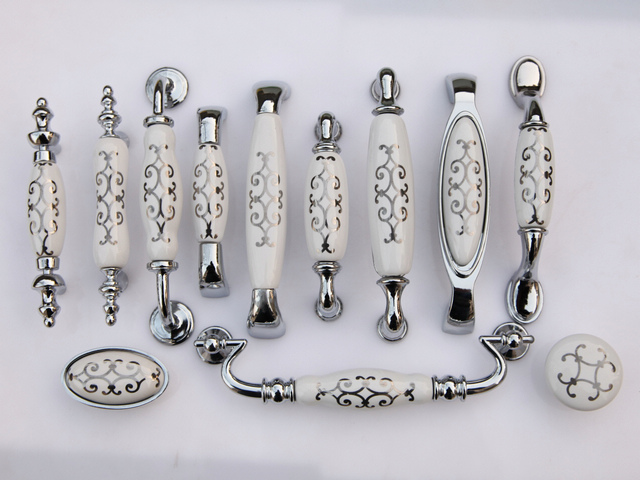 MAD99PC 76mm grand long banded brilliant silvery silver flower ceramic handle for cabinet door