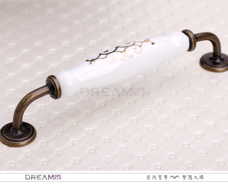 MAI88AB 128mm hole distance grand bridge-shaped bronzed and antiqued ceramic handles with golden flowers for cabinet