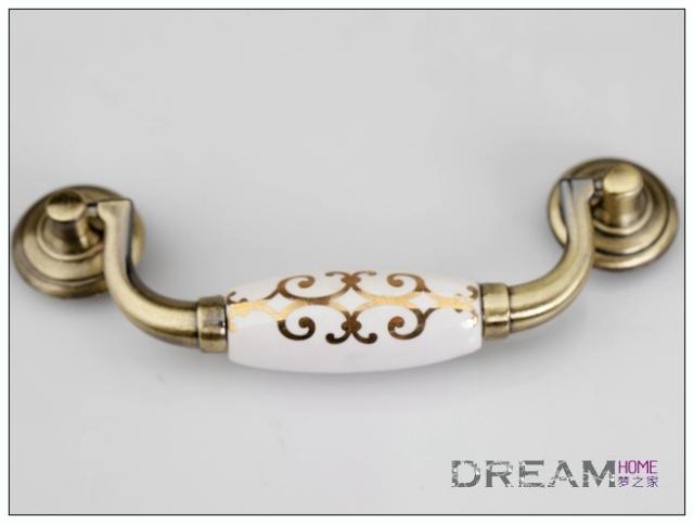 MH8245-110QG bridge-shaped golden ceramic haul handle with golden flowers for drawer/cabinet