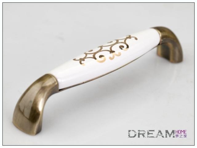 MH8517QG 128mm hole distance bronzed and antiqued ceramic handles with golden flowers for drawer/wardrobe/cupboard/cabinet