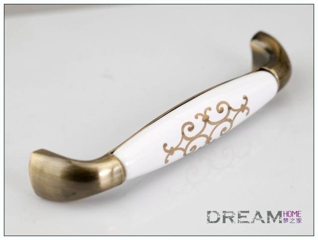 MH8517QG 128mm hole distance bronzed and antiqued ceramic handles with golden flowers for drawer/wardrobe/cupboard/cabinet