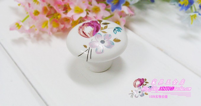 R09 single hole small round ceramic knobs with tulip for drawer/wardrobe/cupboard/cabinet
