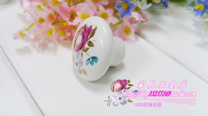 R09 single hole small round ceramic knobs with tulip for drawer/wardrobe/cupboard/cabinet