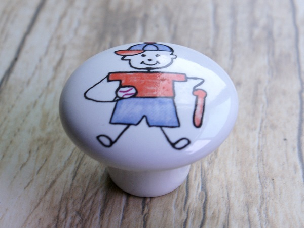 single hole cartoon ceramic knob with baseball boy pattern for drawer/wardrobe/shoe cabinet