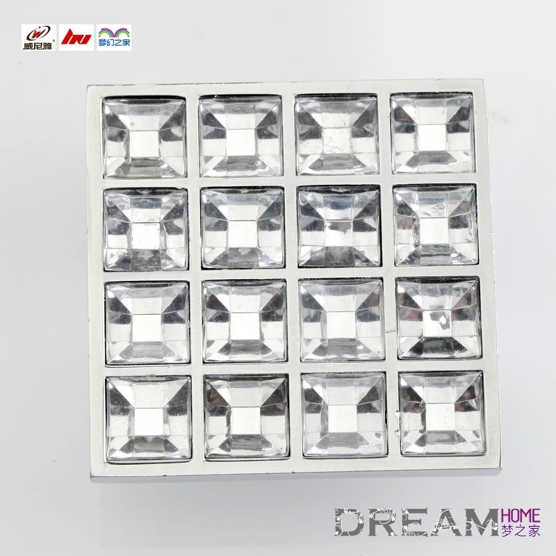 8463 single hole square latticed silver and chromium crystal knob with diamond for drawer/cabinet