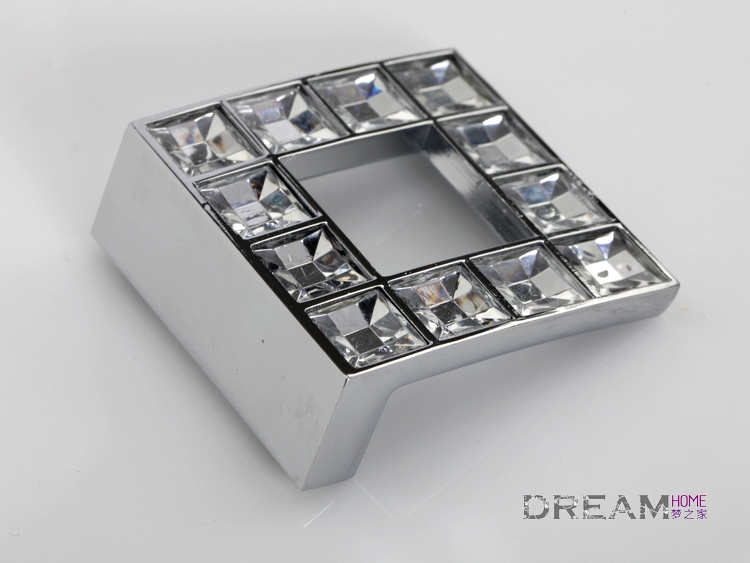 8465-32 32mm hole distance square latticed silver and chromium crystal knob with diamond for drawer/cabinet